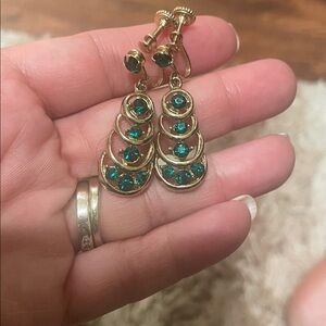 Source Unknown Gold Earrings with Green Accents